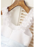 Ivory Satin Sky Blue Tulle Ruffle Straps Flower Girl Dress